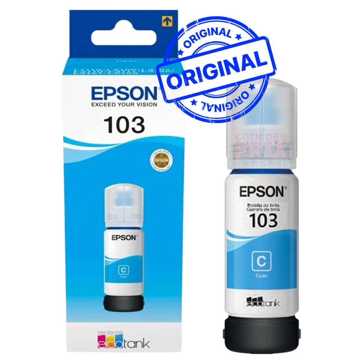 Epson 103 Cyan – Bouteille d’encre Epson EcoTank d’origine (C13T00S24A)