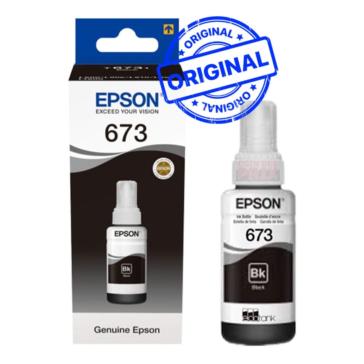 Epson 673 BK Noir Bouteille d’encre Epson d’origine (C13T67314A)