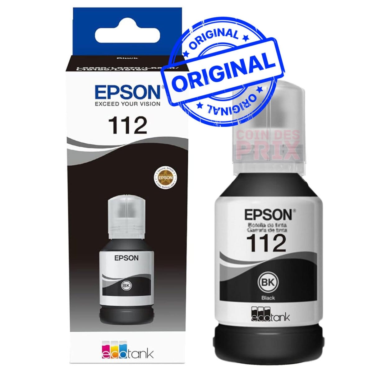 Epson 112 Noir Bouteille d’encre Epson EcoTank d’origine (C13T06C14A)