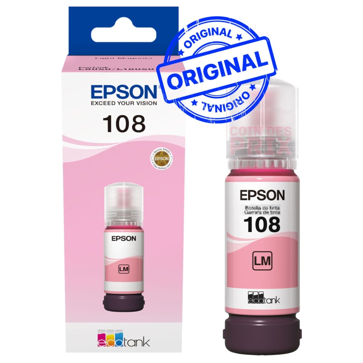 Epson 108 Magenta clair – Bouteille d’encre Epson EcoTank d’origine (C13T09C64A)