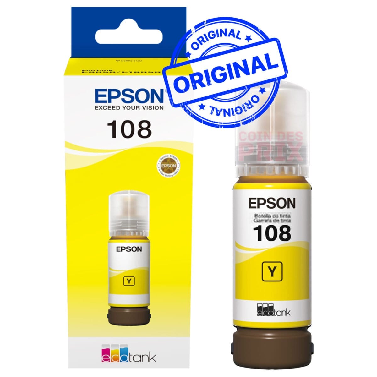 Epson 108 Jaune – Bouteille d’encre Epson EcoTank d’origine (C13T09C44A)