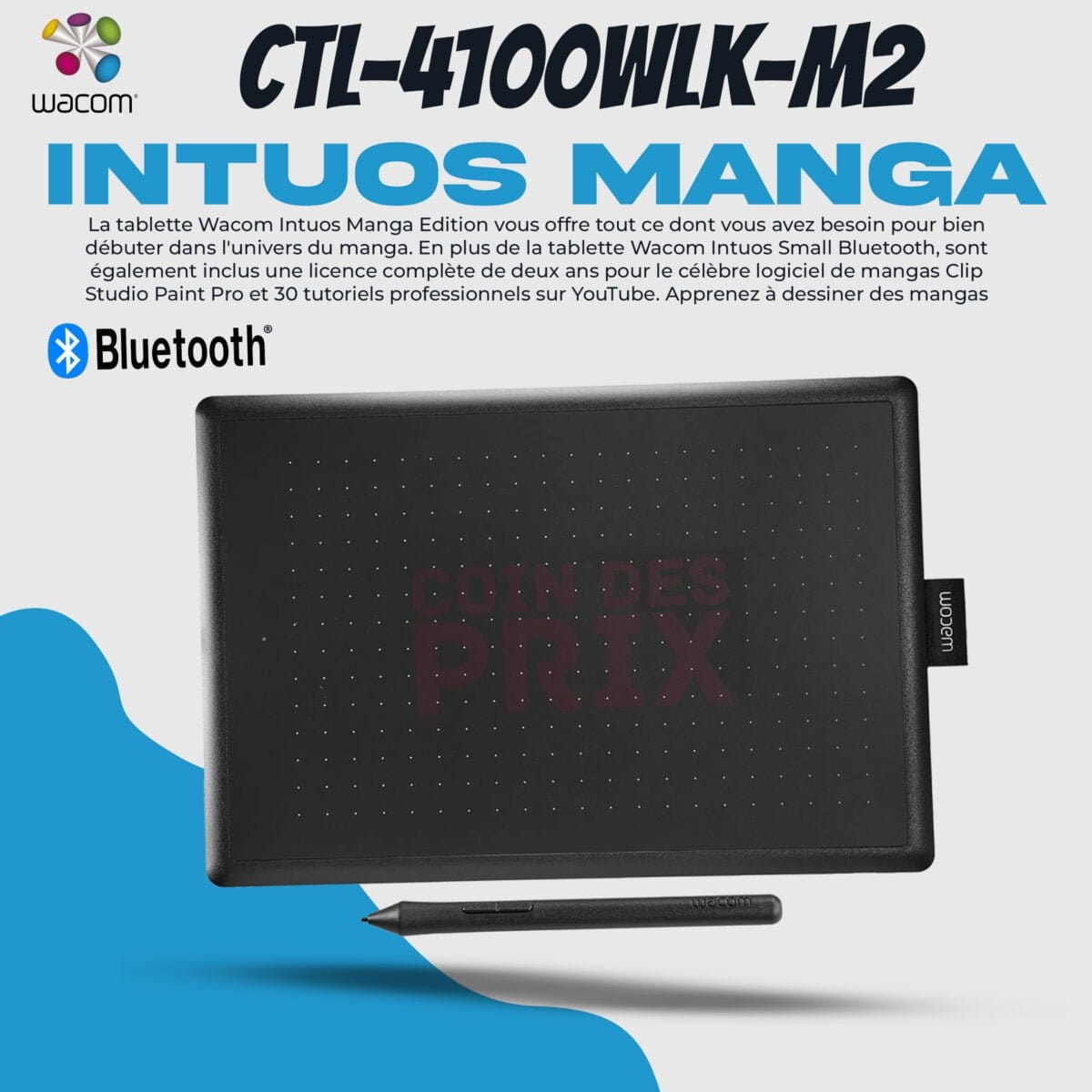 Tablette Graphique Wacom Intuos Manga Edition – Bluetooth (CTL-4100WLK-M2)