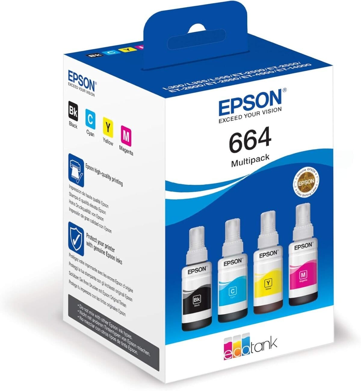 Pack de 4 Bouteilles d’Encre Epson EcoTank 664 (Pack664)